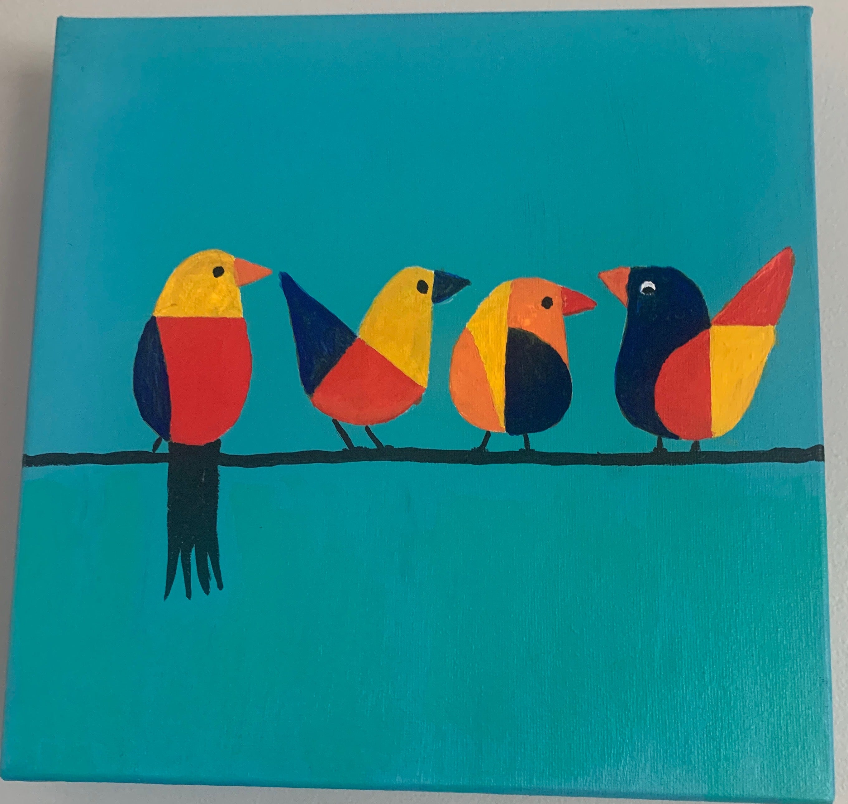 Geometric Birds on Teal Wall Art