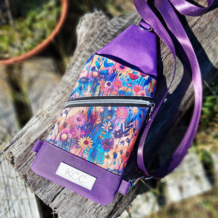 Crossbody Sling – Mini Traveller – Purple Floral - Waterproof Canvas