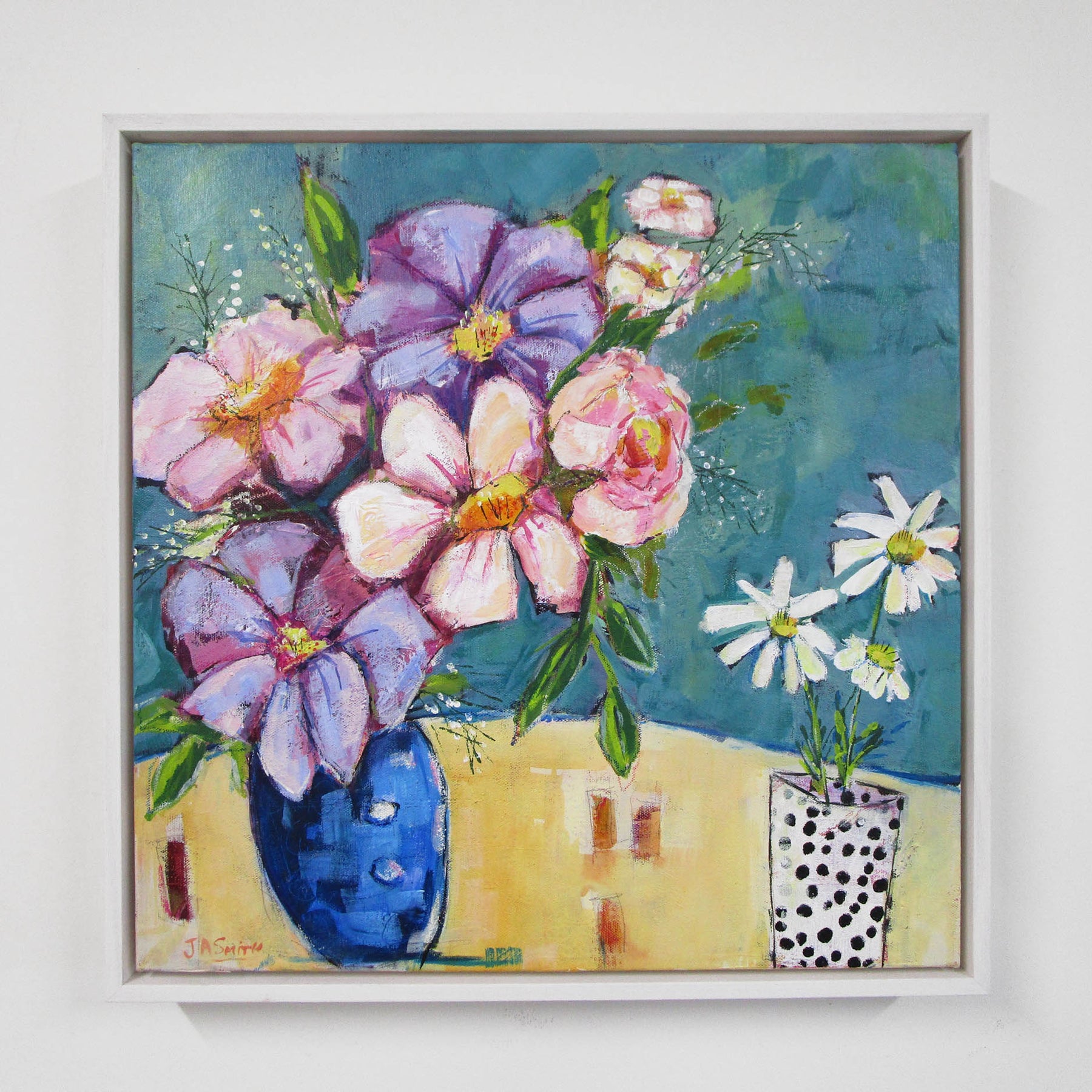 Contemporary Flower Still Life -  Framed Wild Roses