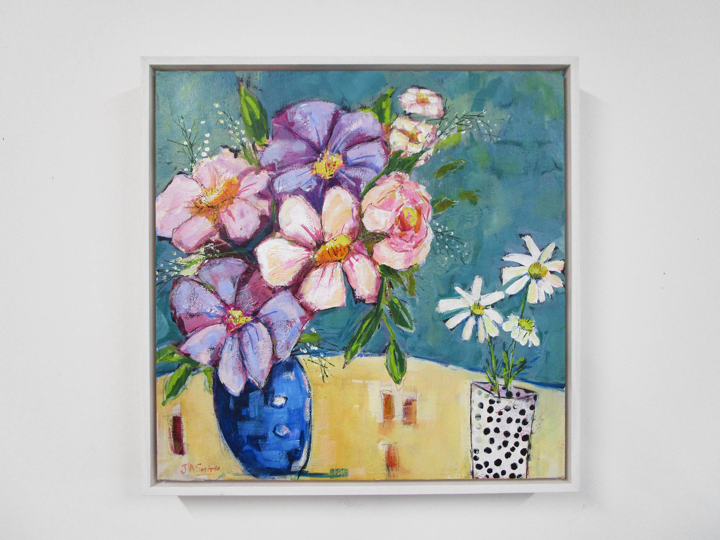 Modern Floral Painting - Blue Vase - Framed