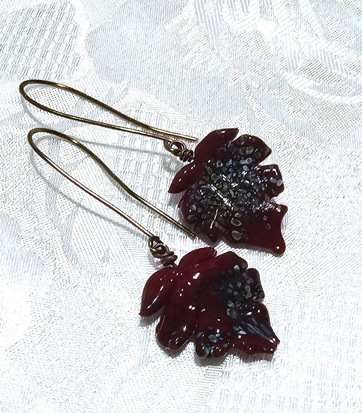 Burgundy Artisan Made Leaf Earrings