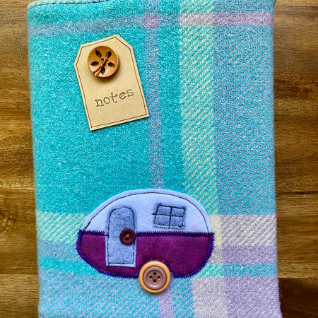 A5 Upcycled Notebook Caravan - blue/mauve
