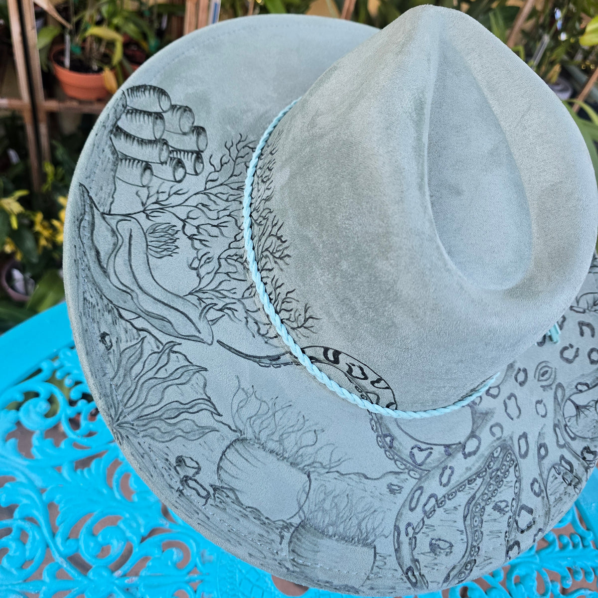 🌊 Deep Sea Obsession: Hand-Burnt Pyrography Fedora 🌊
