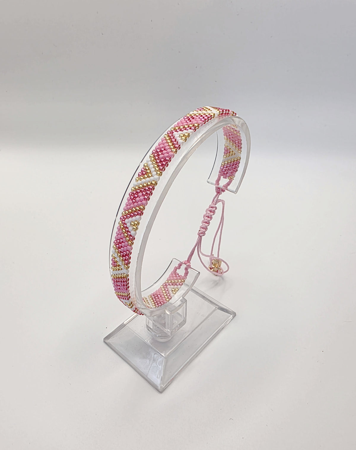 Pink and Gold, Handwoven Beaded Bracelet, Adjustable