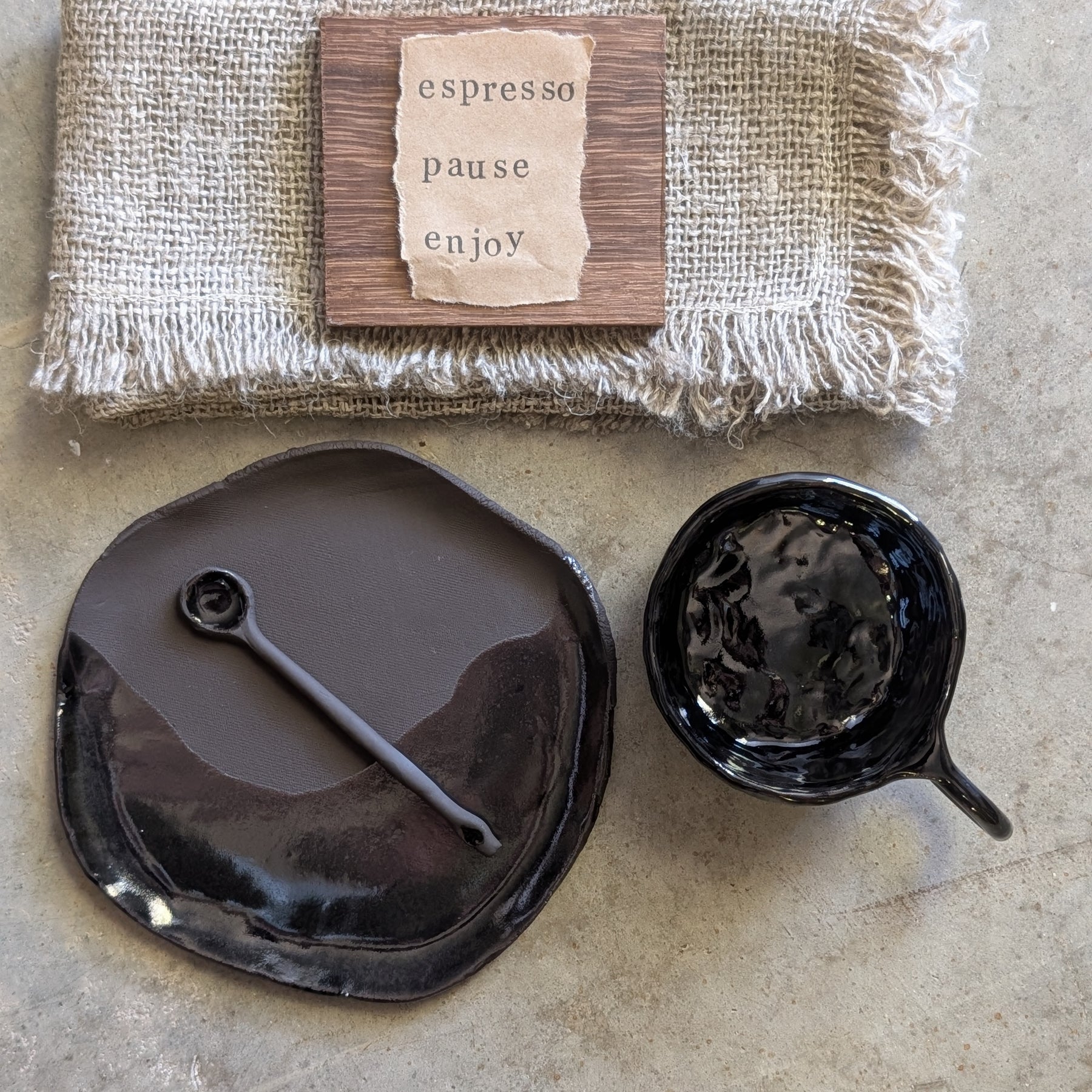 Handmade Black Ceramic Espresso set | dark • earthy • understated