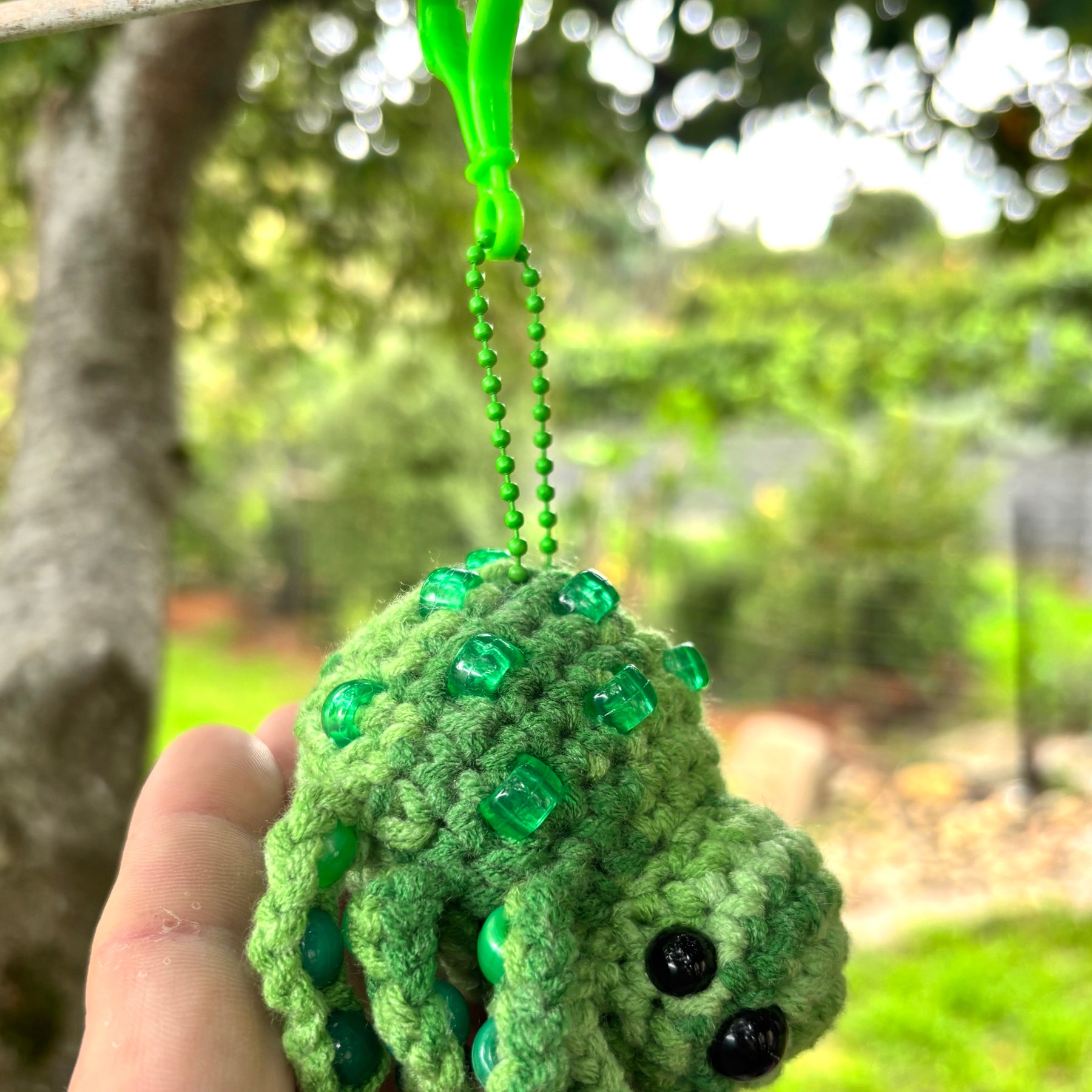 Spider Beaded Fidget Crochet Toy Green Keychaiin Bag Tag