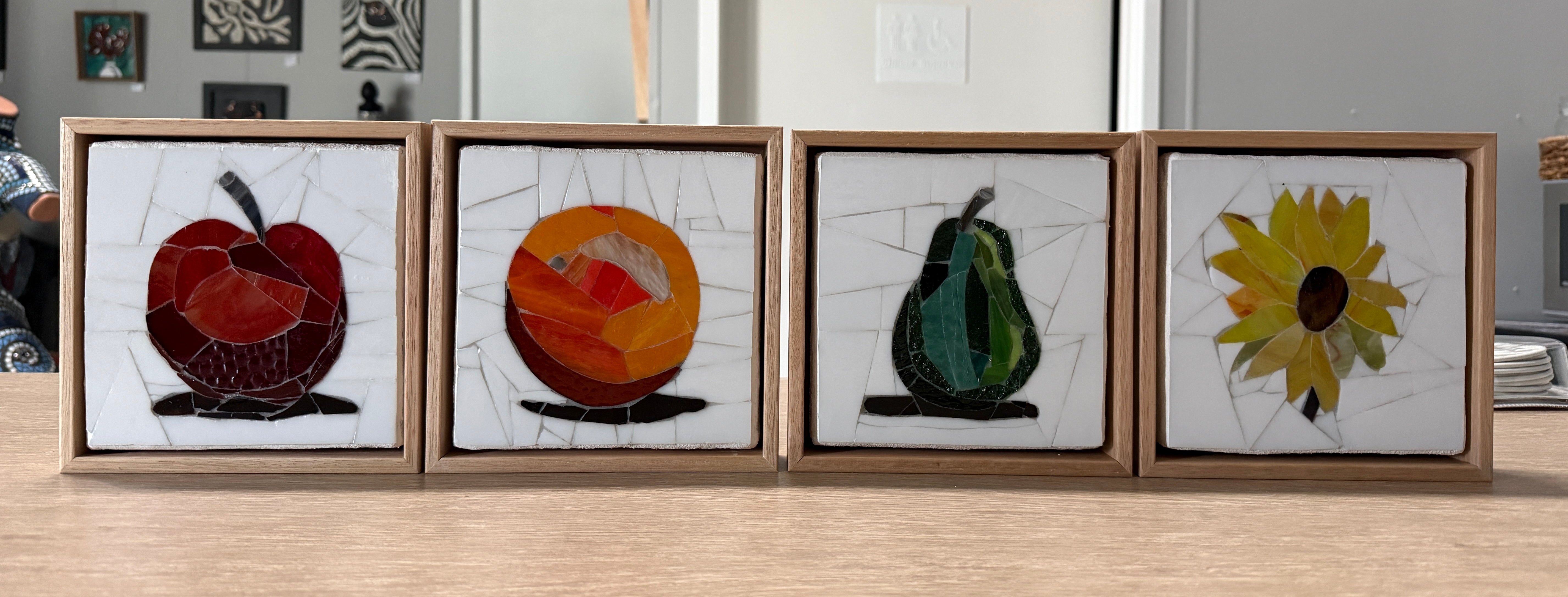 Stained Glass Mosaic Orange Framed in Oak