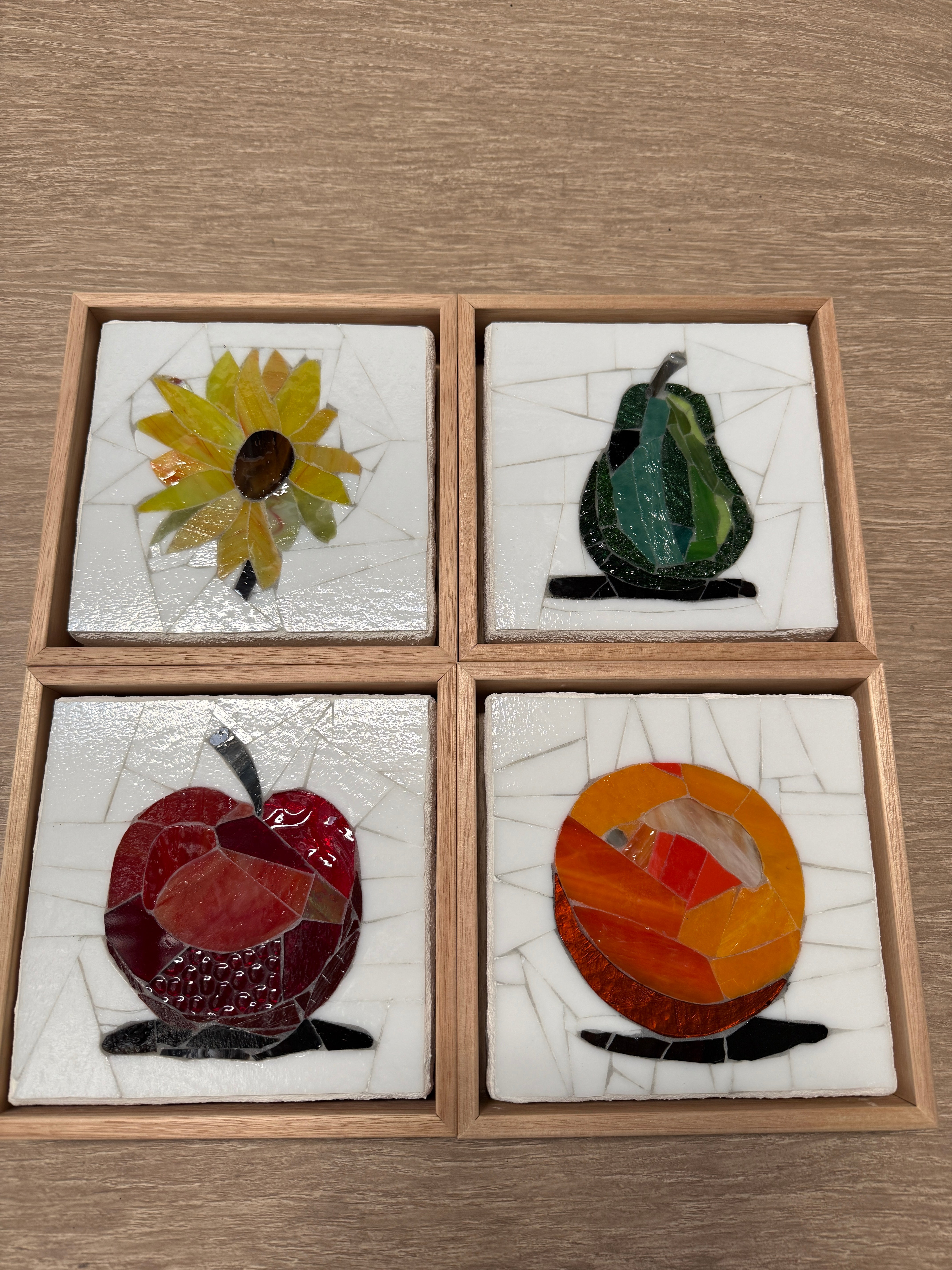 Stained Glass Mosaic Orange Framed in Oak