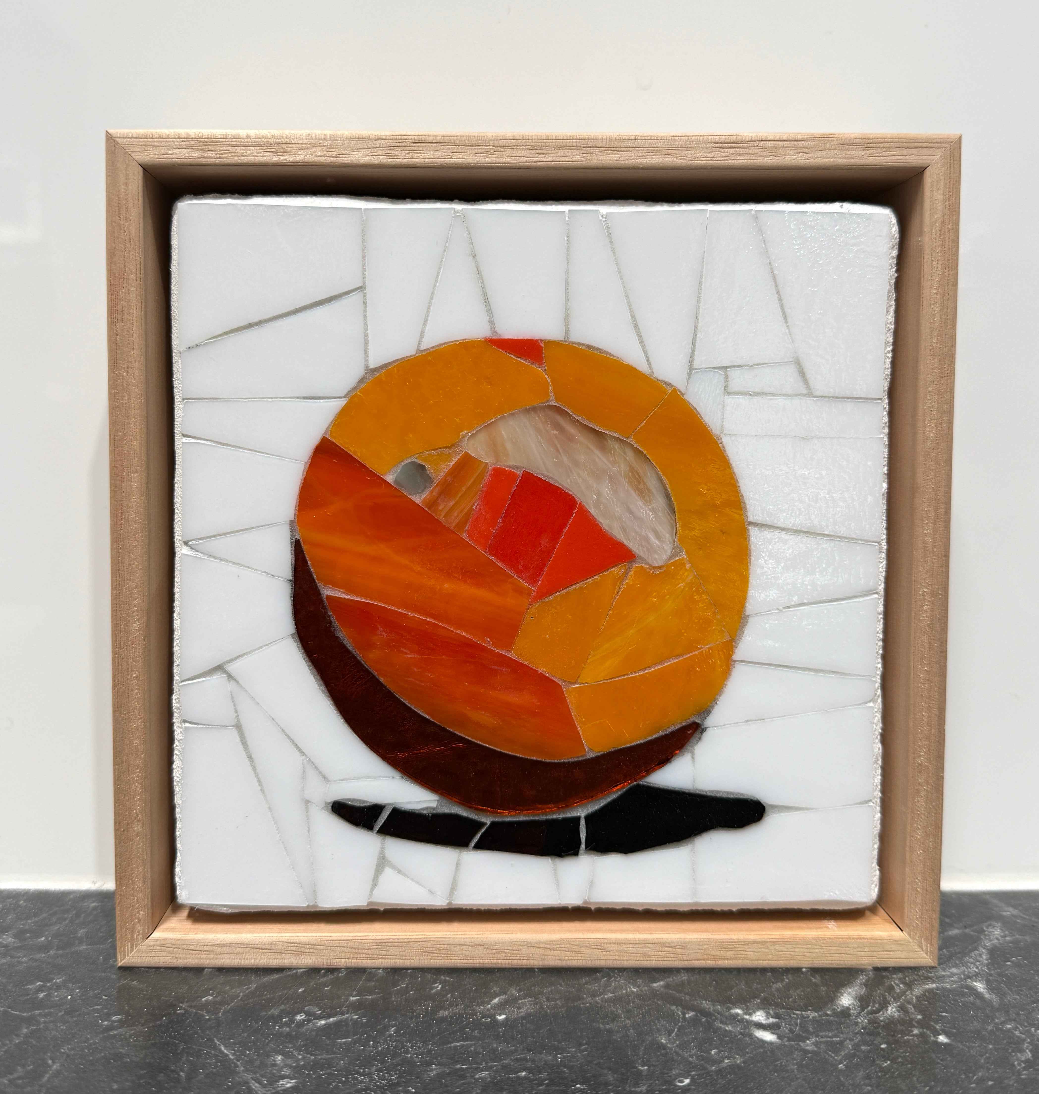 Stained Glass Mosaic Orange Framed in Oak