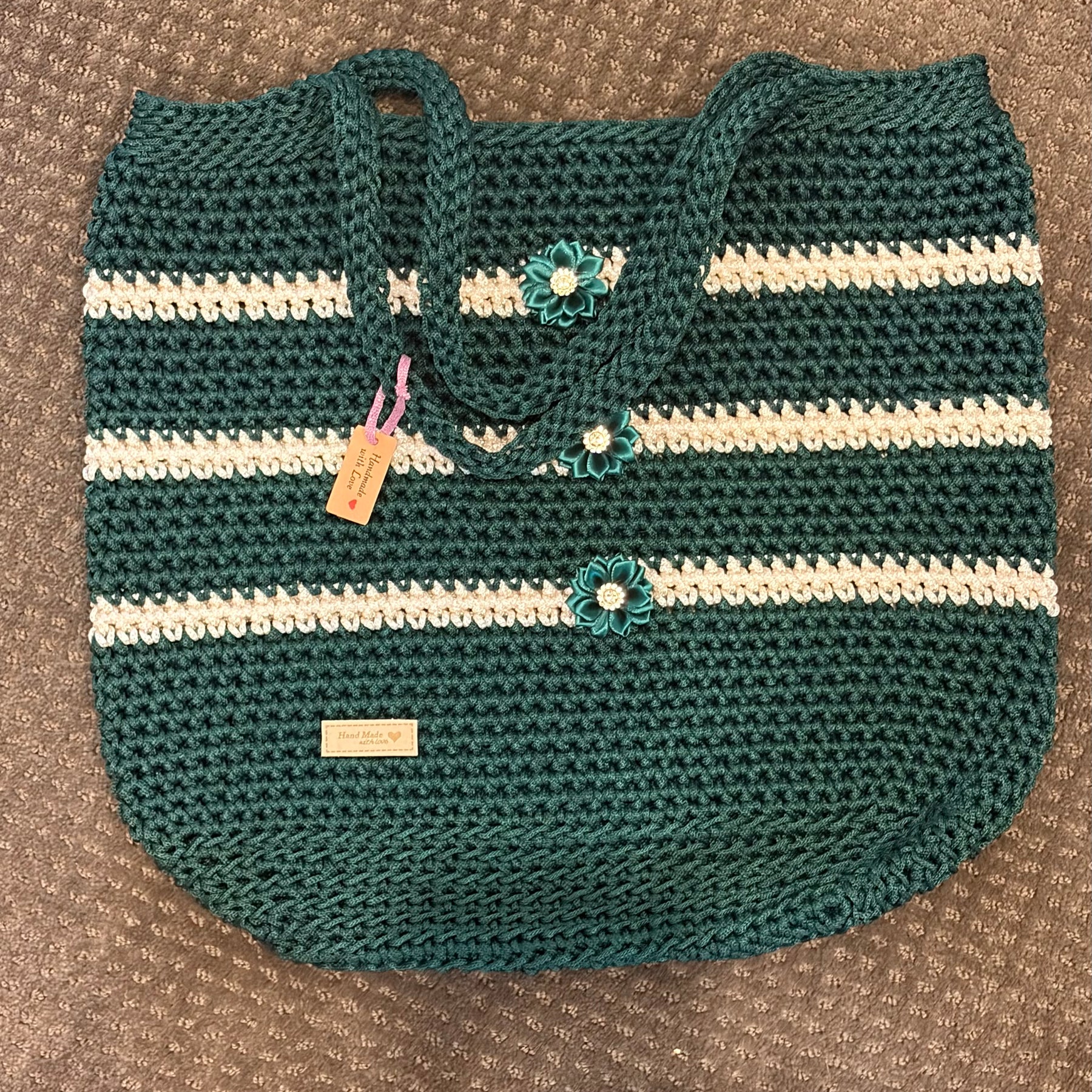 No 15 Everyday Tote Green & White