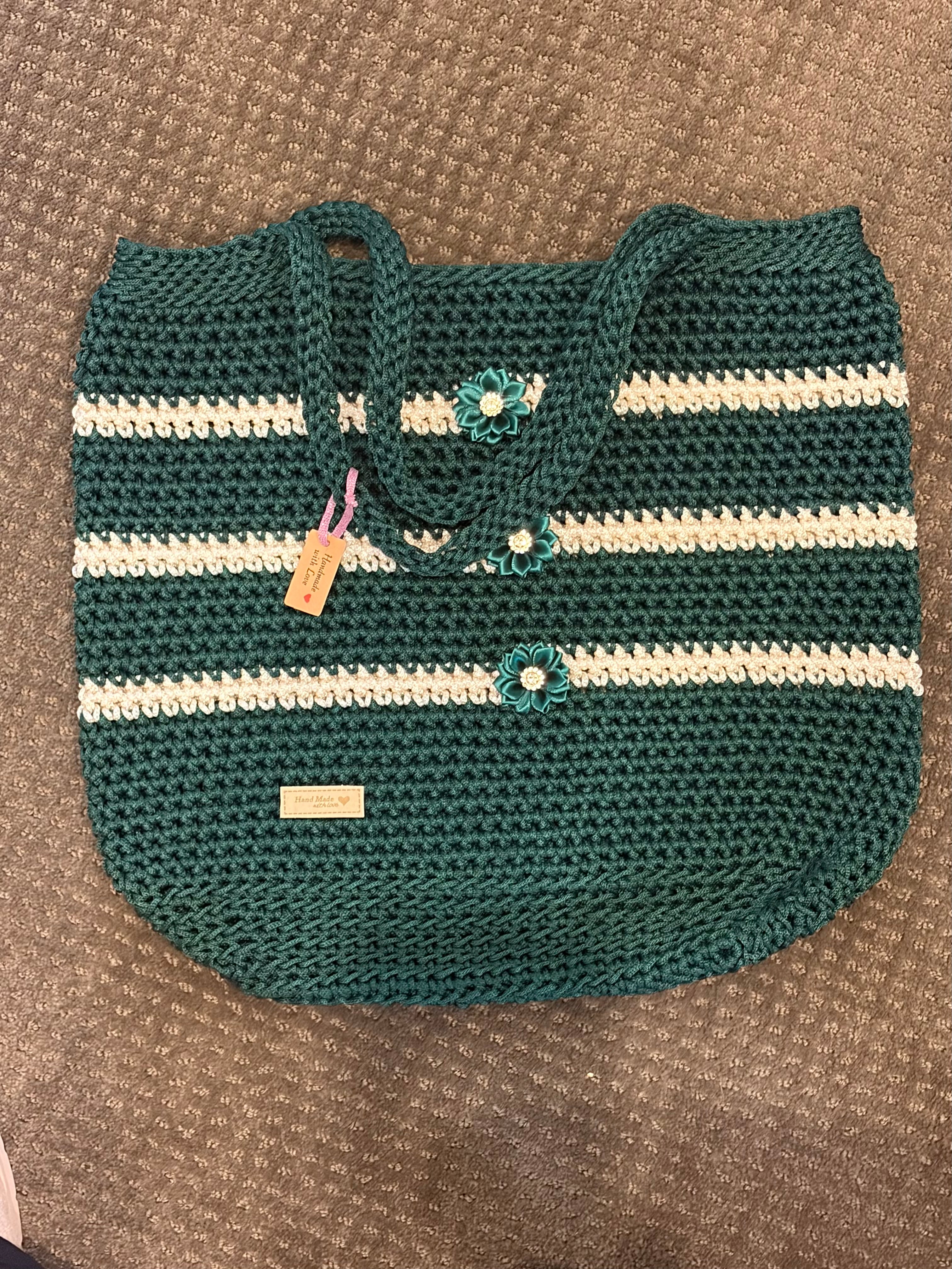 No 15 Everyday Tote Green & White