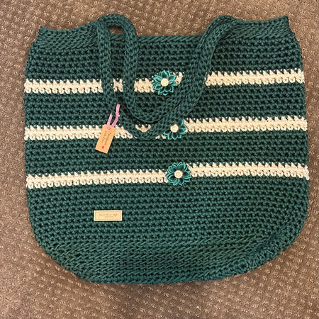 No 15 Everyday Tote Green & White