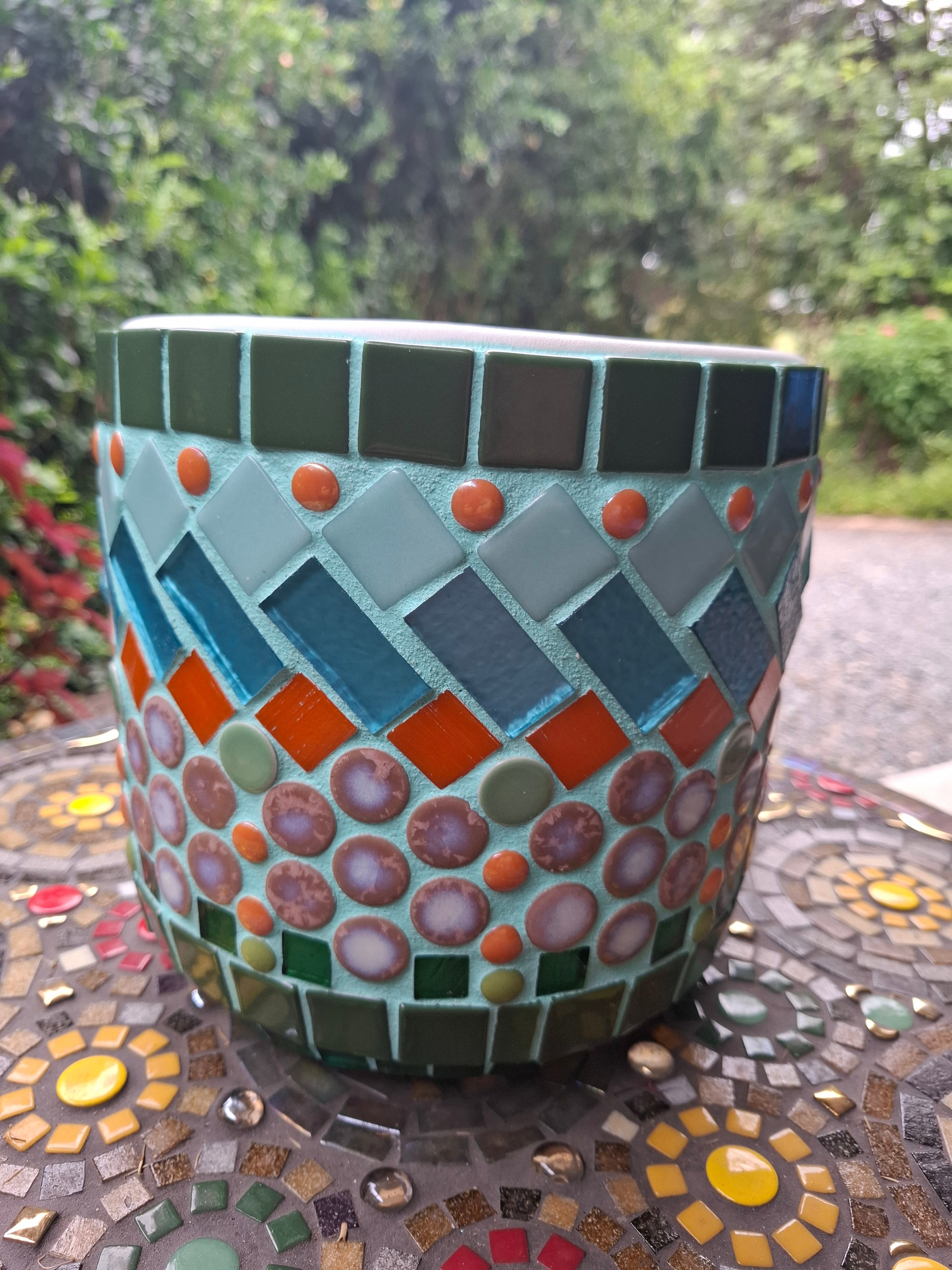 Gone Potty - Large Mosaic Green & Orange Pot