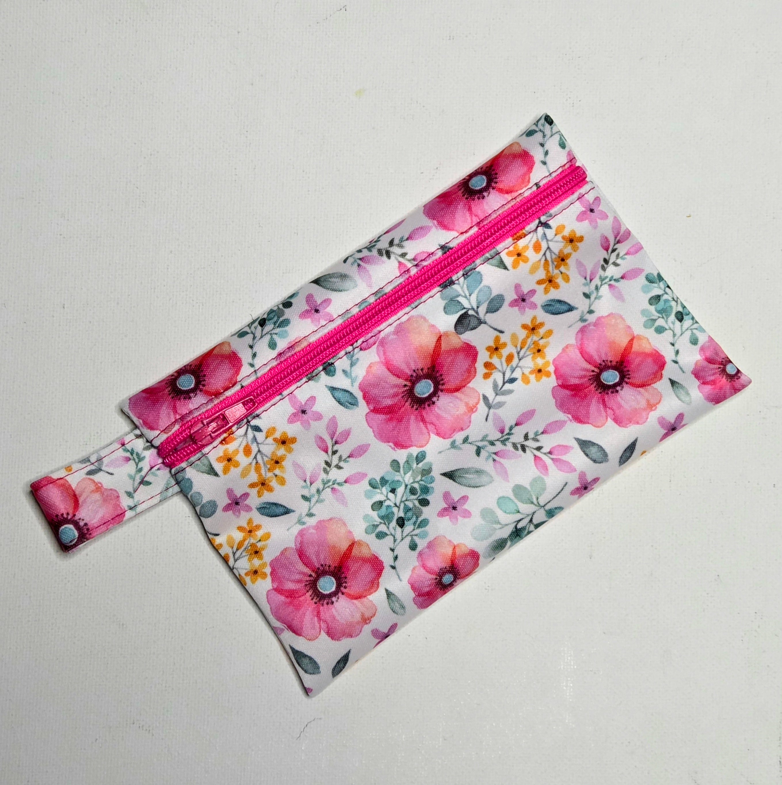 Mini Wet Bag, Pretty Pink Floral fabric, 15cms x 10cms