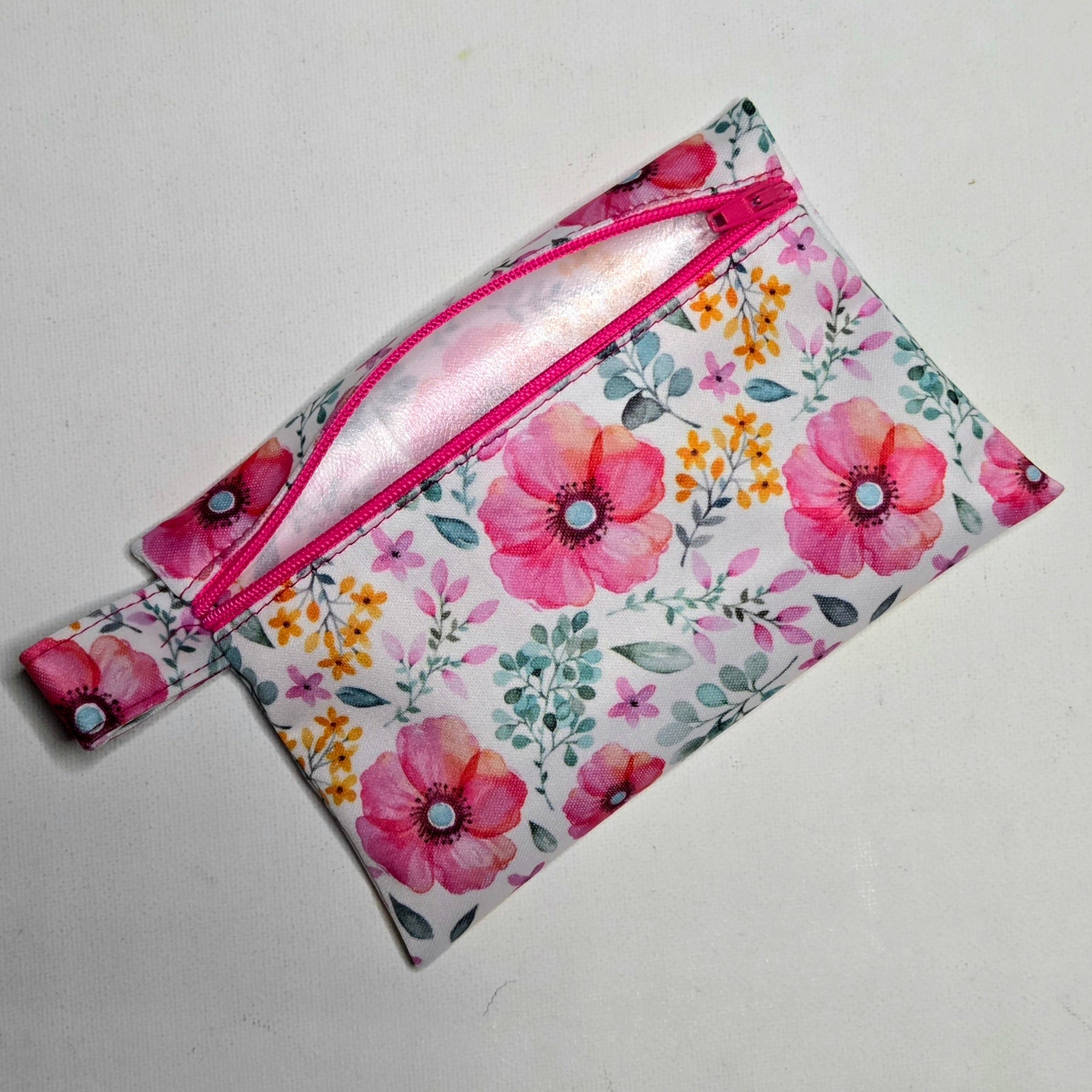 Mini Wet Bag, Pretty Pink Floral fabric, 15cms x 10cms