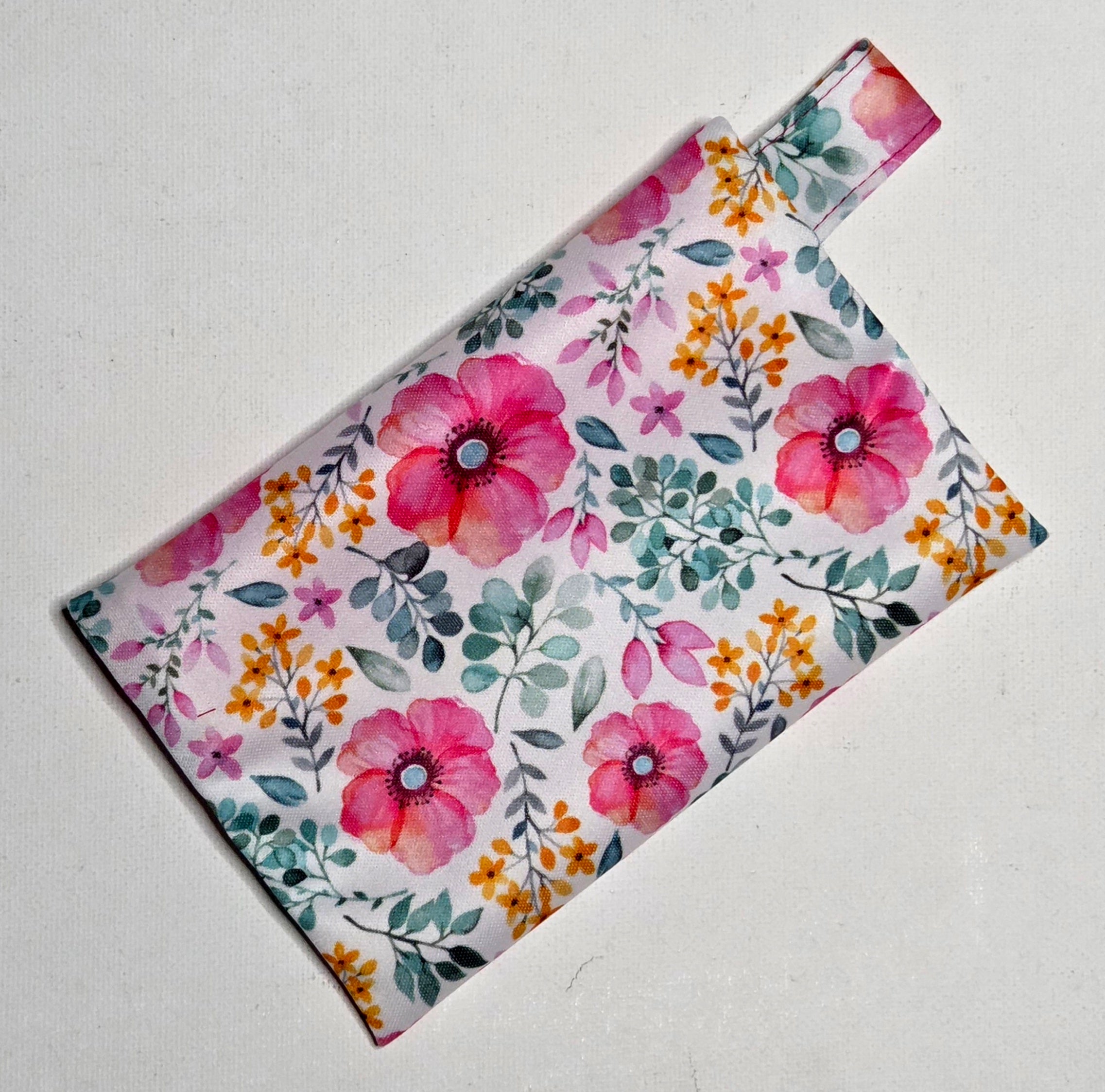 Mini Wet Bag, Pretty Pink Floral fabric, 15cms x 10cms