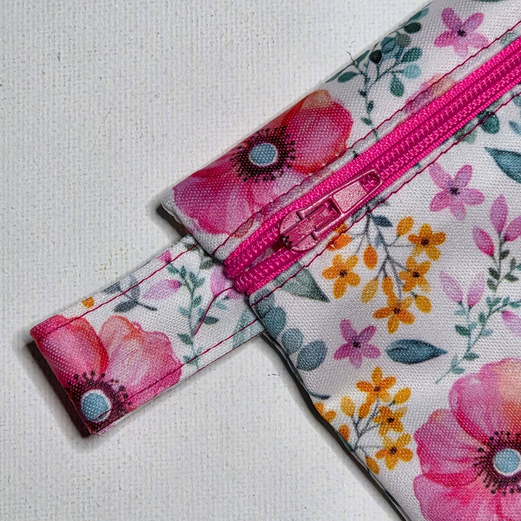 Mini Wet Bag, Pretty Pink Floral fabric, 15cms x 10cms