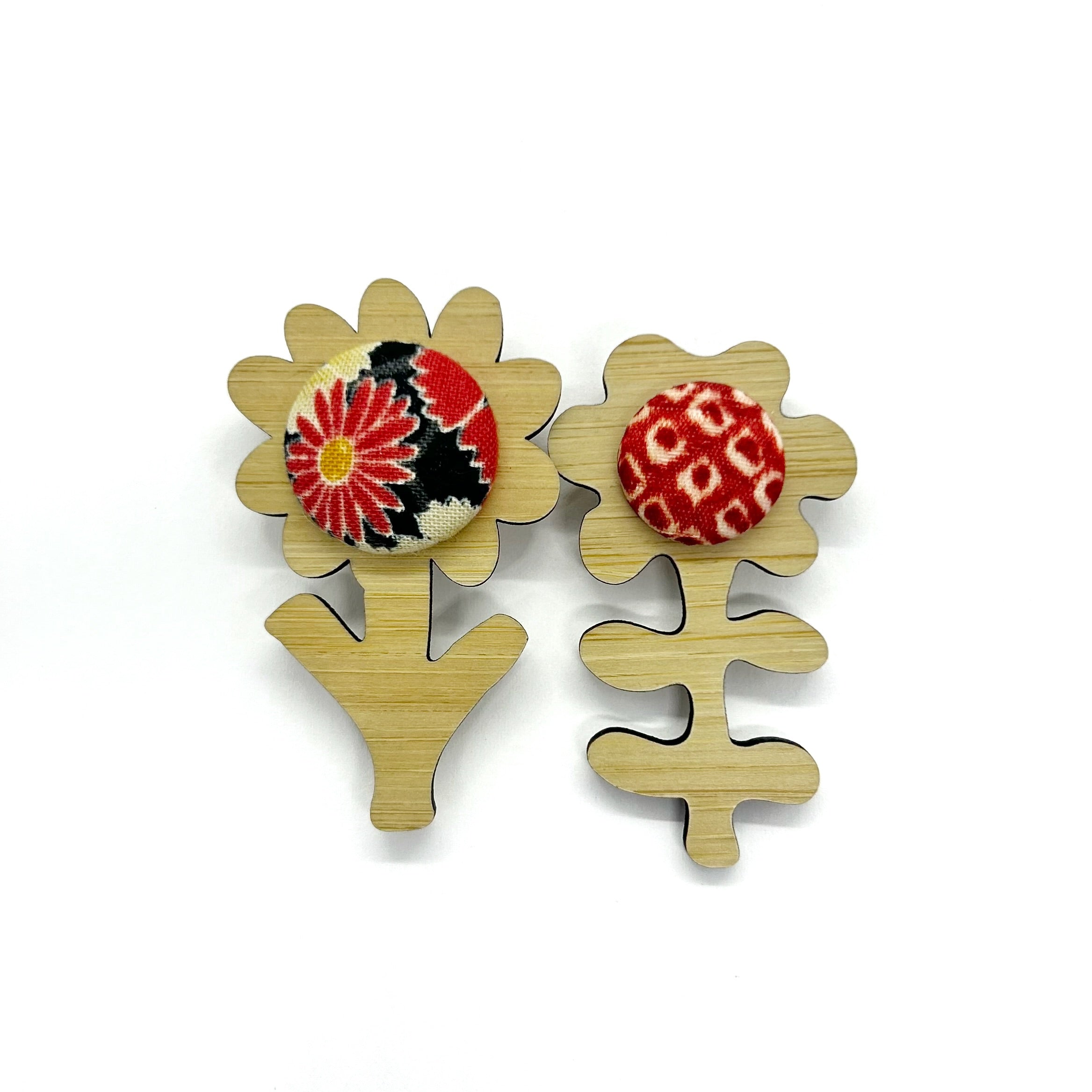 Double Floral Brooch - Red