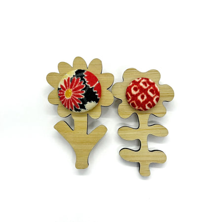 Double Floral Brooch - Red