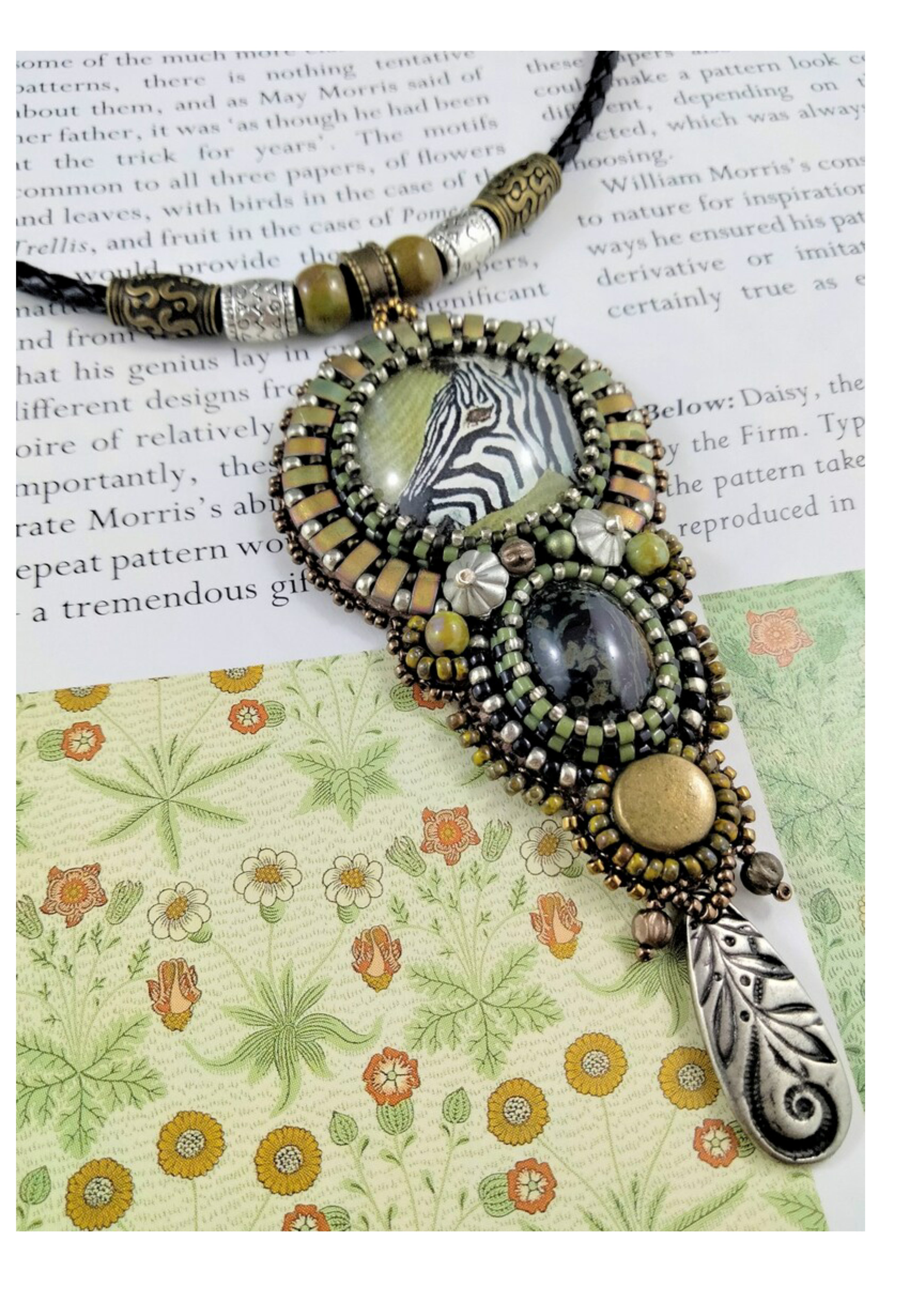 Zebra Pendant necklace hand painted with bead embellishment
