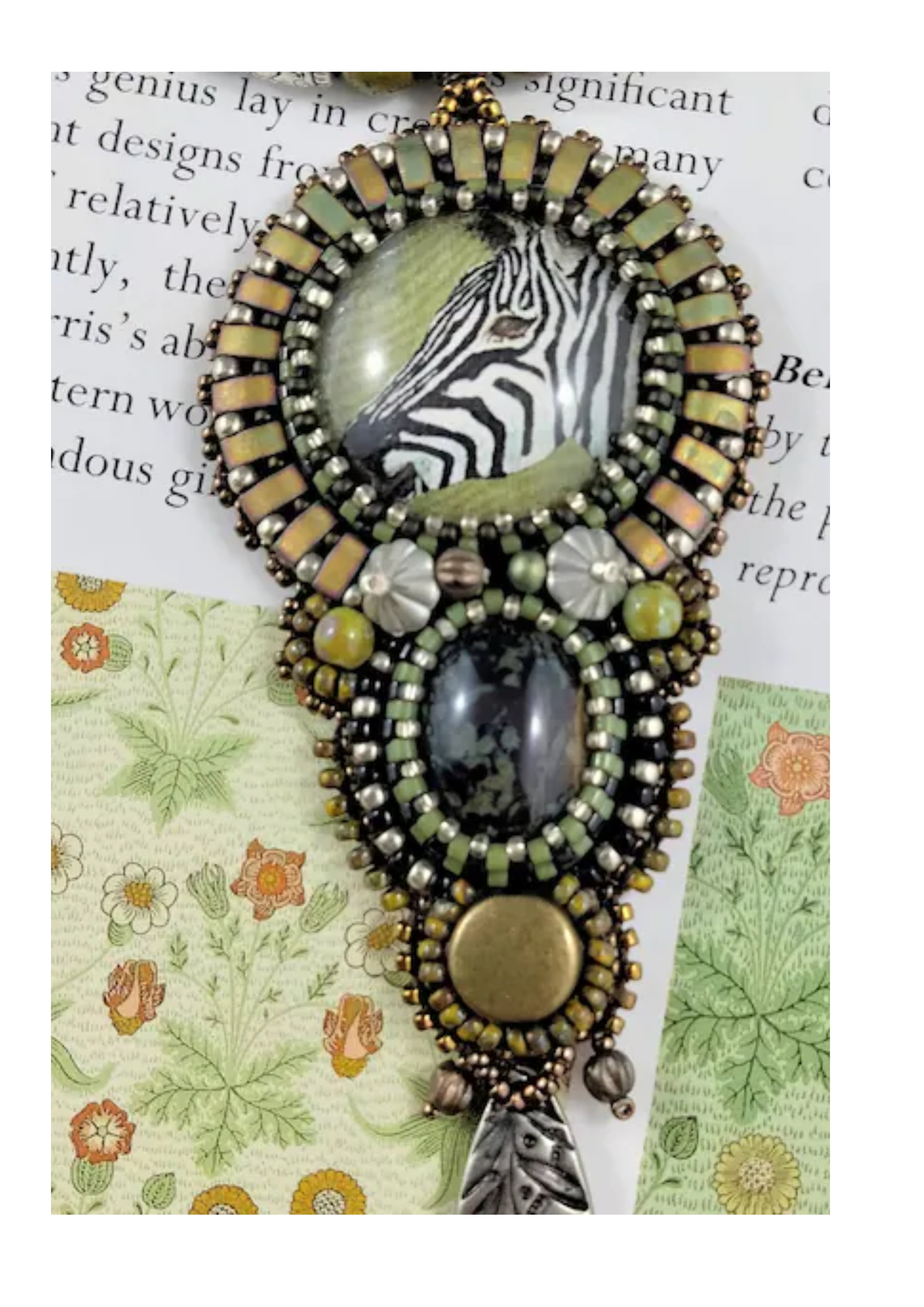 Zebra Pendant necklace hand painted with bead embellishment