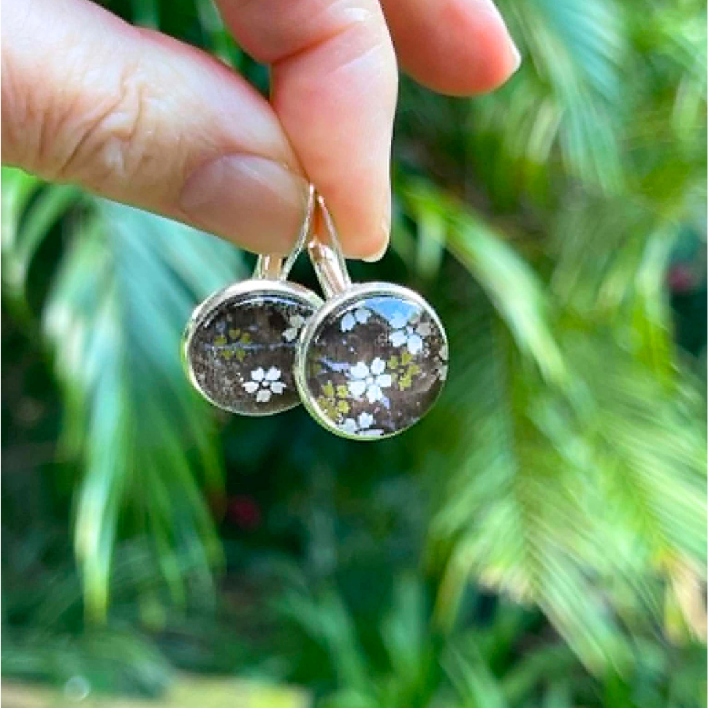 Dark Grey & Gold Handmade Japanese Paper Earrings - Midnight Bloom