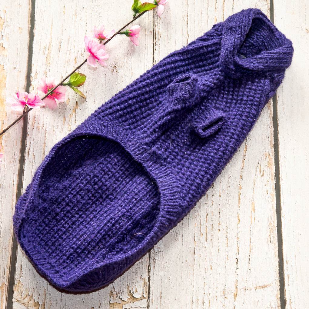 Pet Jumpers - 100% Wool - Hand Knitted - Rice Stitch and Cables - Shawl Collar