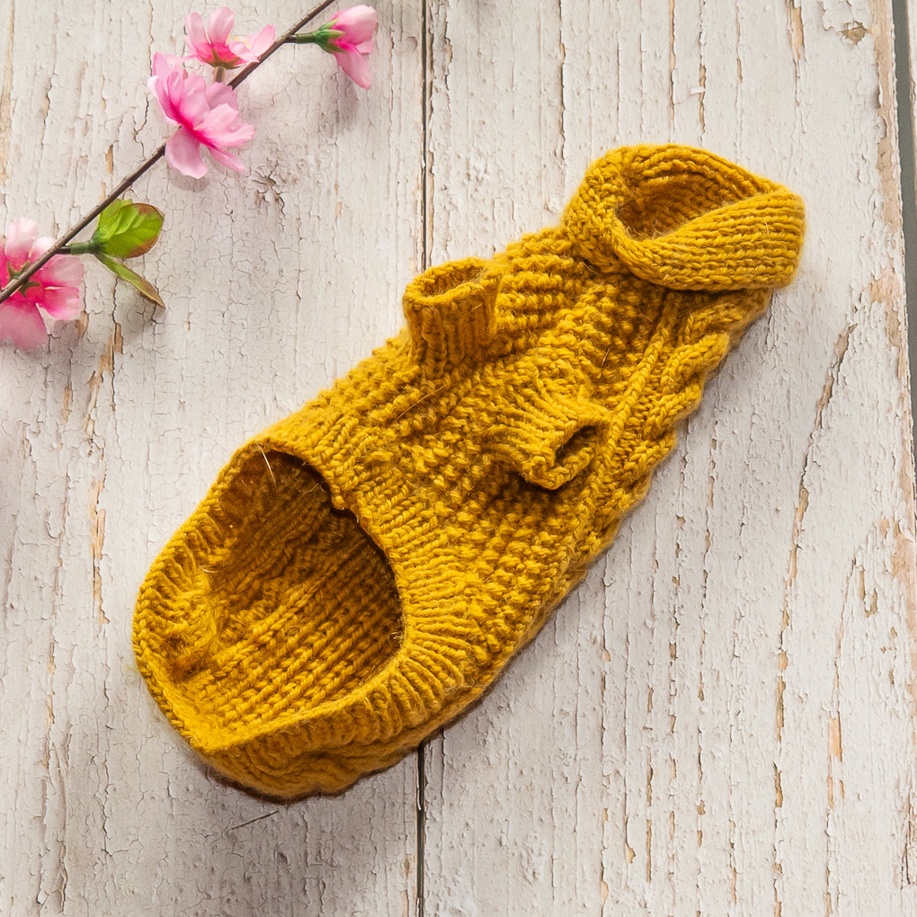 Pet Jumpers - 100% Wool - Hand Knitted - Rice Stitch and Cables - Shawl Collar