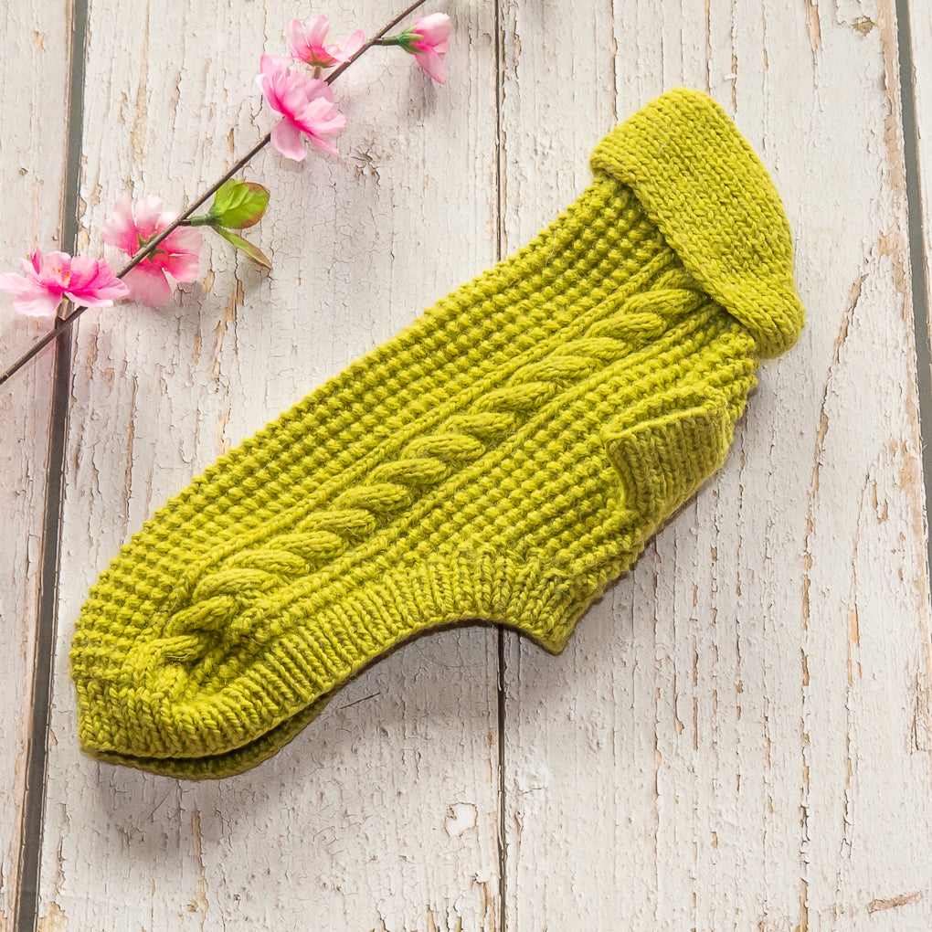Pet Jumpers - 100% Wool - Hand Knitted - Rice Stitch and Cables - Shawl Collar