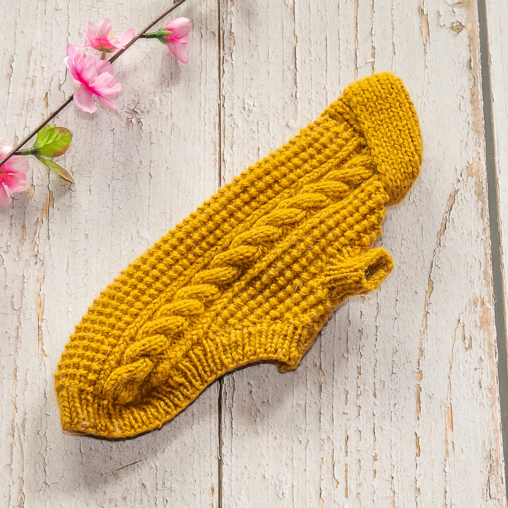 Pet Jumpers - 100% Wool - Hand Knitted - Rice Stitch and Cables - Shawl Collar