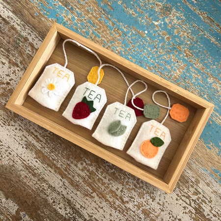 Set of 4 felt tea bags, boxes gift, play kitchen, learn through play