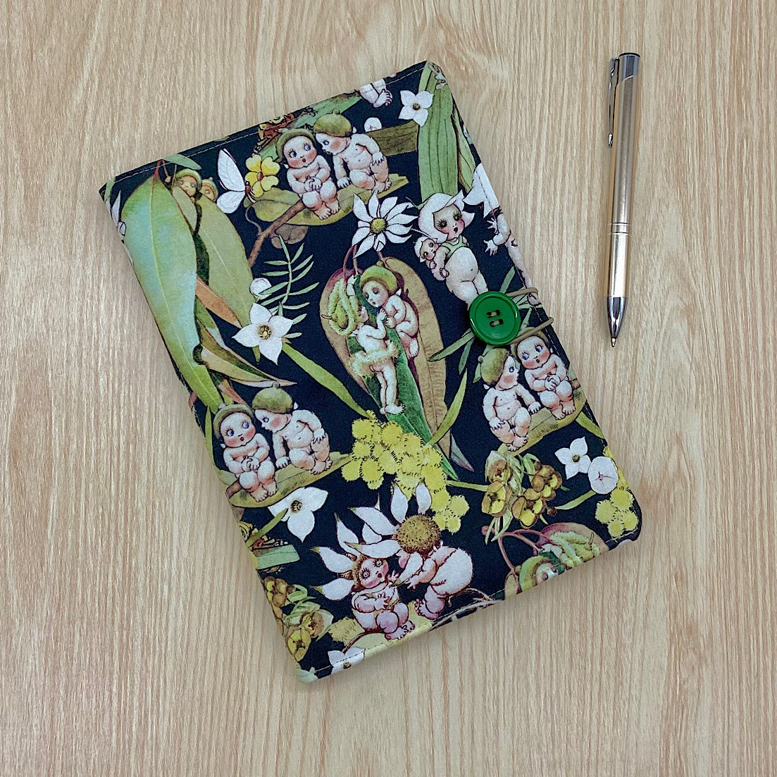 Gumnut Gossipin’ refillable A5 fabric notebook cover gift set - Incl. book and pen.