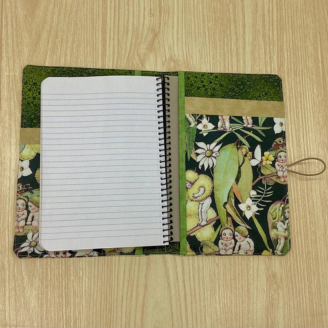 Gumnut Gossipin’ refillable A5 fabric notebook cover gift set - Incl. book and pen.