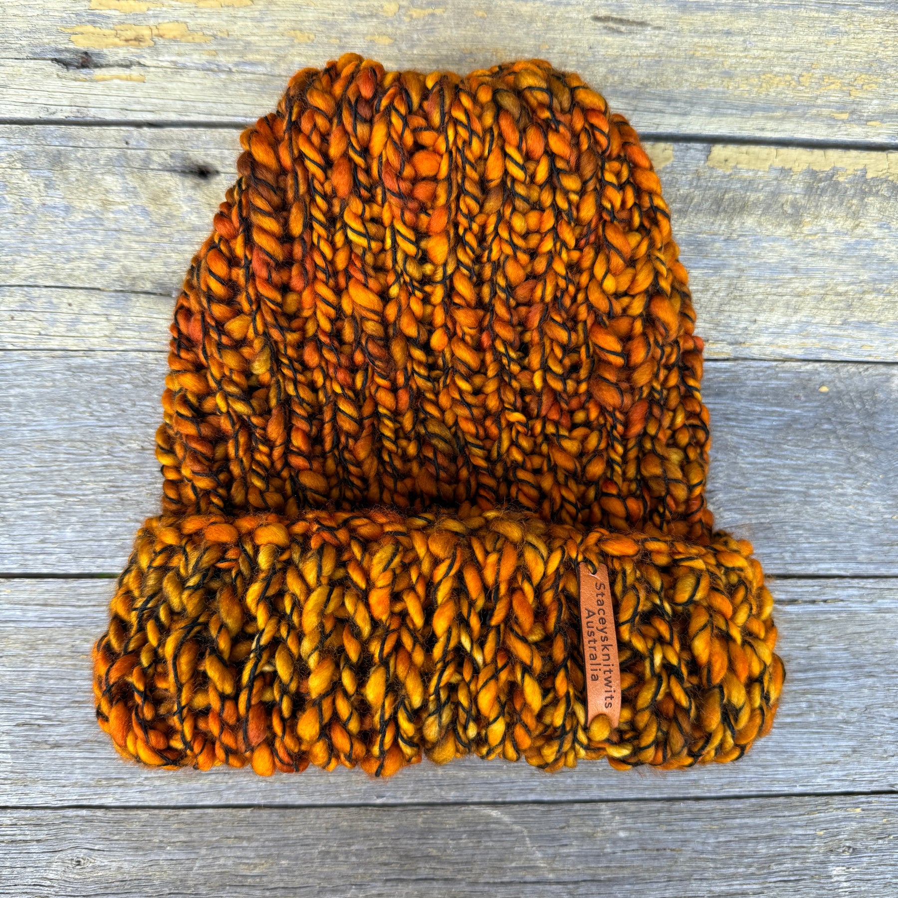 Mustard Orange Beanie, Merino PomPom Unisex Beanie