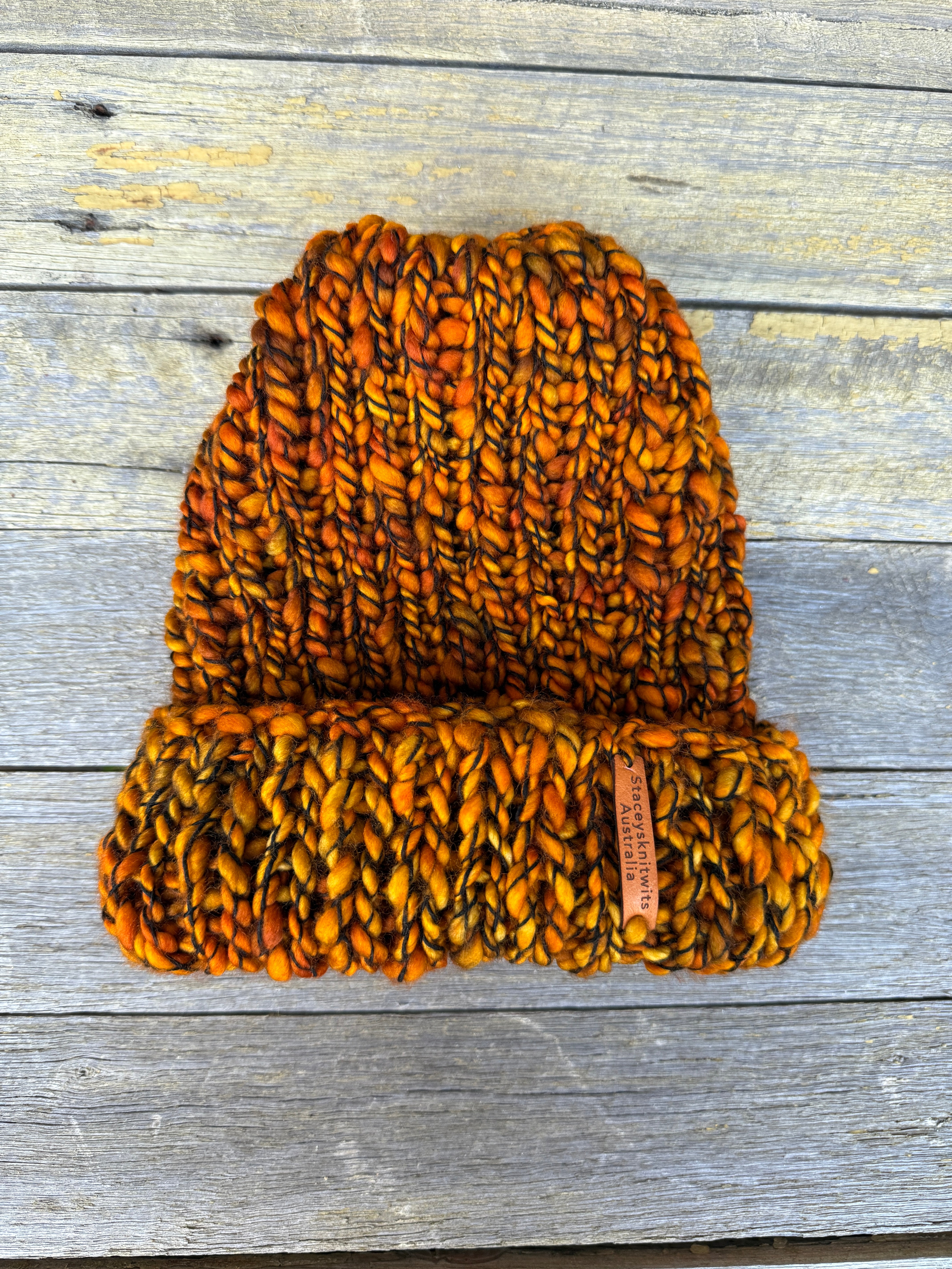 Mustard Orange Beanie, Merino PomPom Unisex Beanie