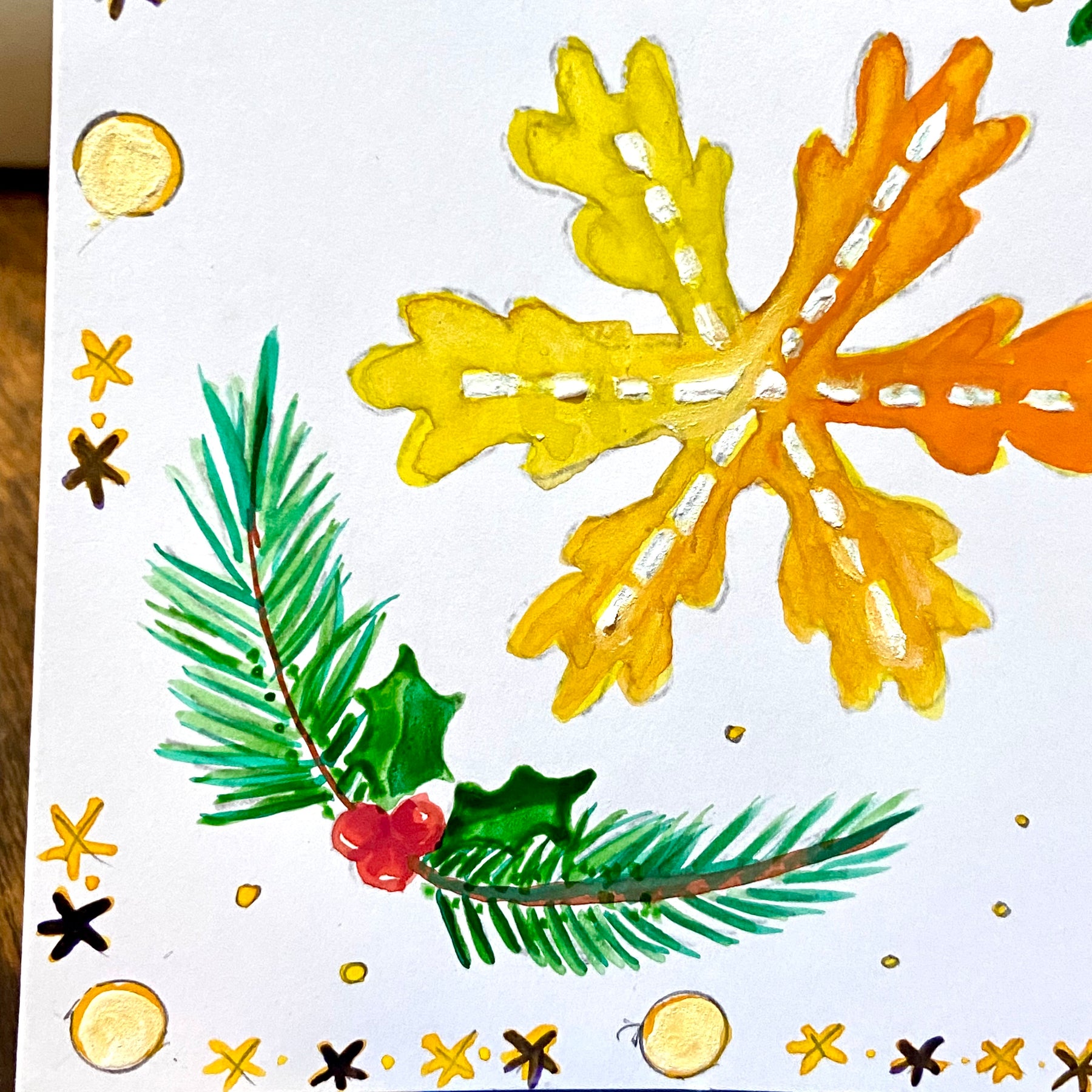 Hand Painted Christmas Card - yellow version