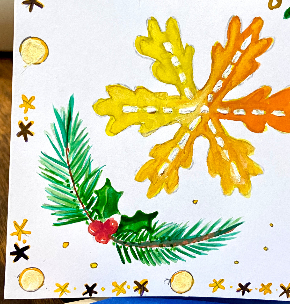 Hand Painted Christmas Card - yellow version