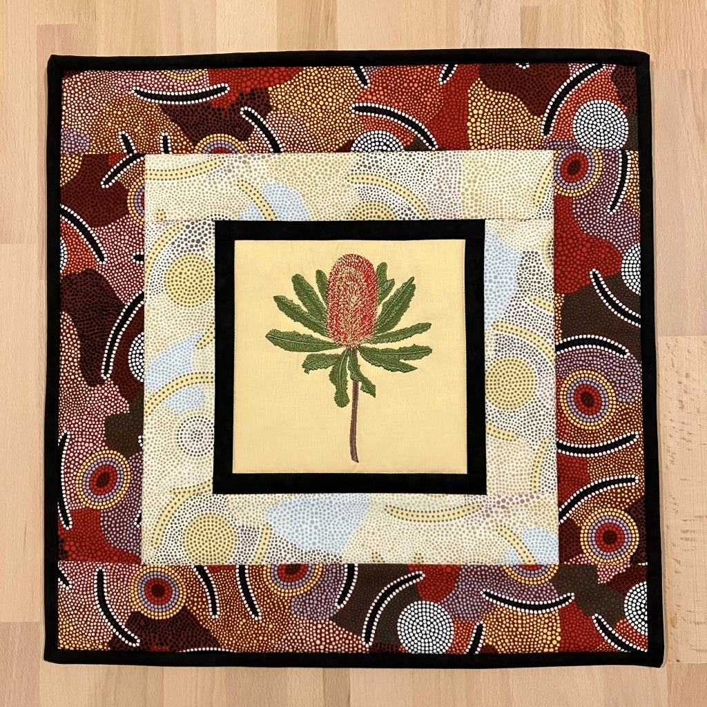 handmade Australian native quilted - banksia (red)