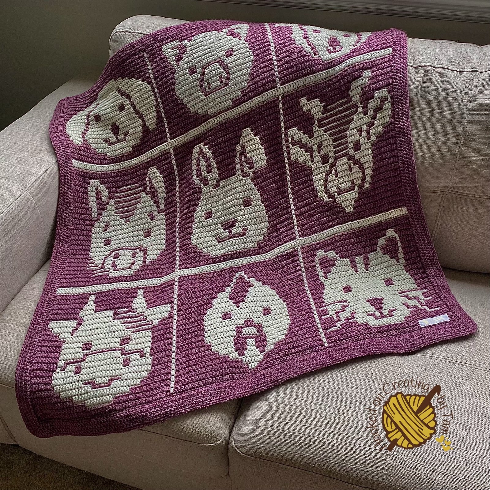 Handmade | Crochet | Heirloom | Blanket | Acrylic | Farmyard Friends | Grape