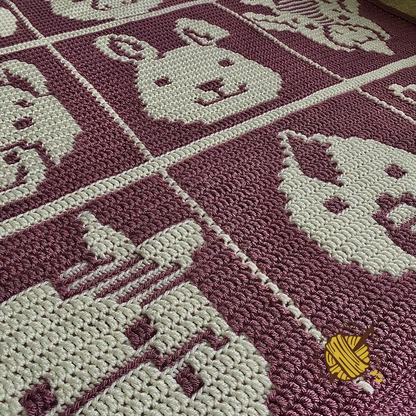 Handmade | Crochet | Heirloom | Blanket | Acrylic | Farmyard Friends | Grape