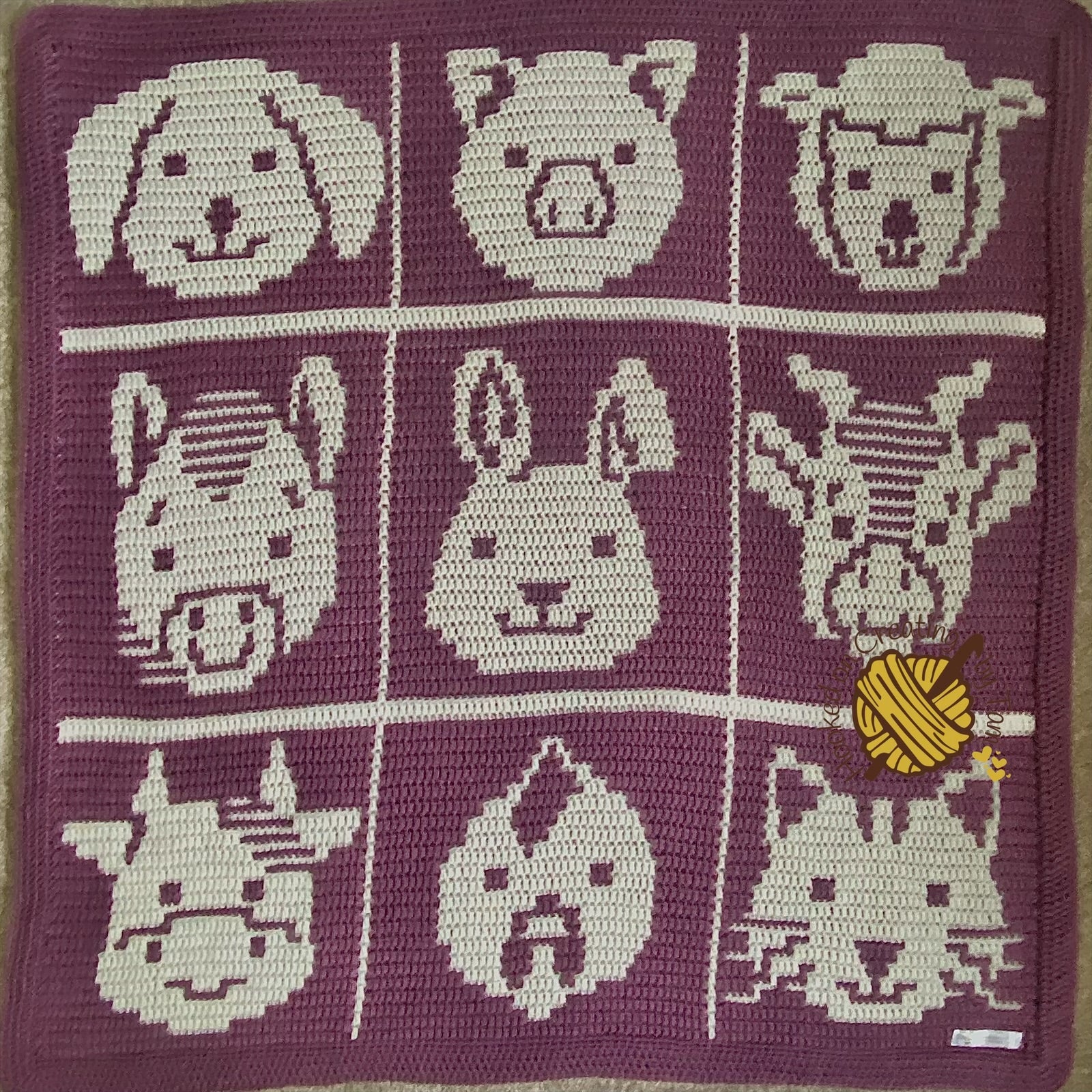 Handmade | Crochet | Heirloom | Blanket | Acrylic | Farmyard Friends | Grape