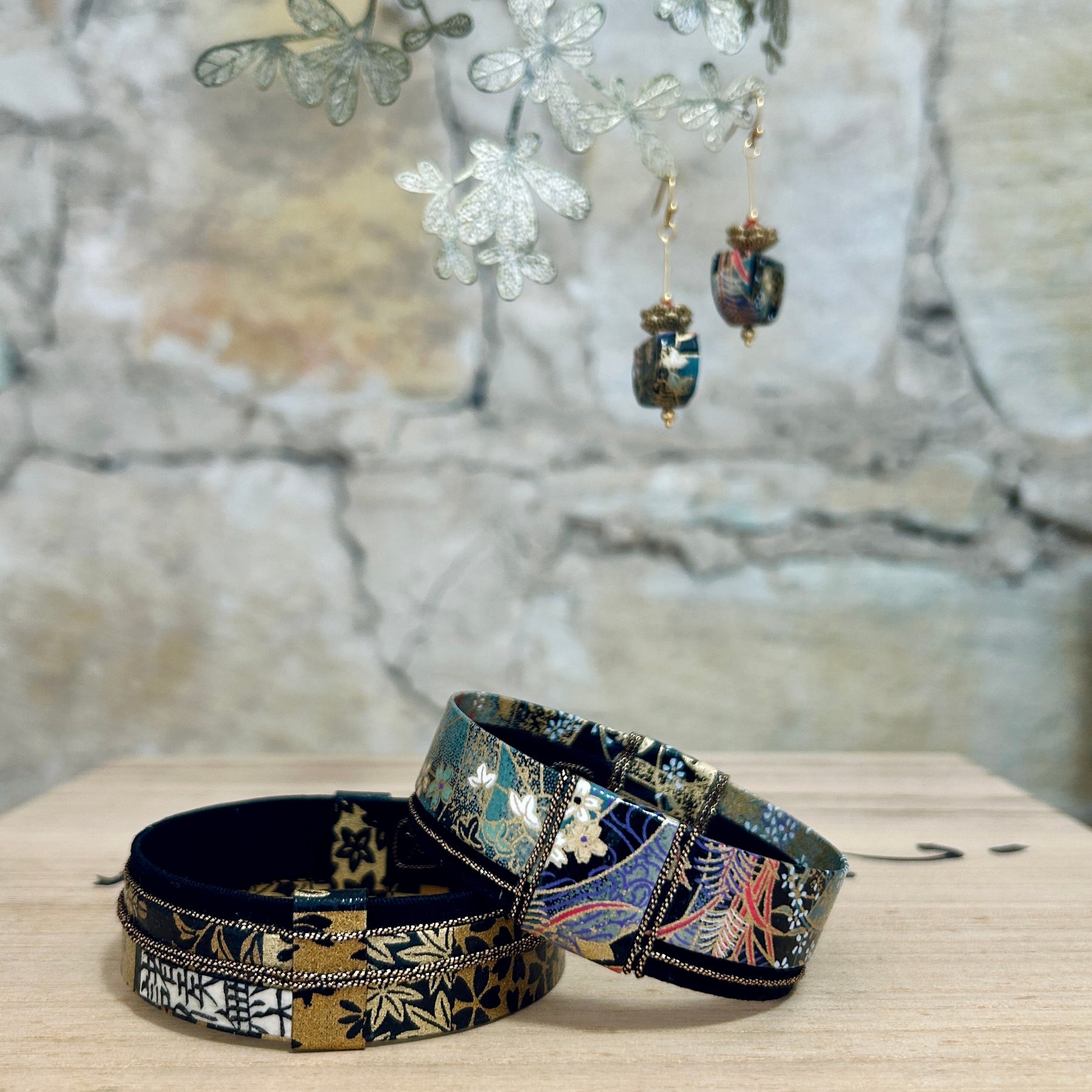 Bangle Japanese Washi Paper Black Gold - BNE-21-22-23