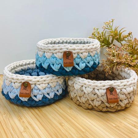 Round Crochet Cord Basket – Coastal Tones