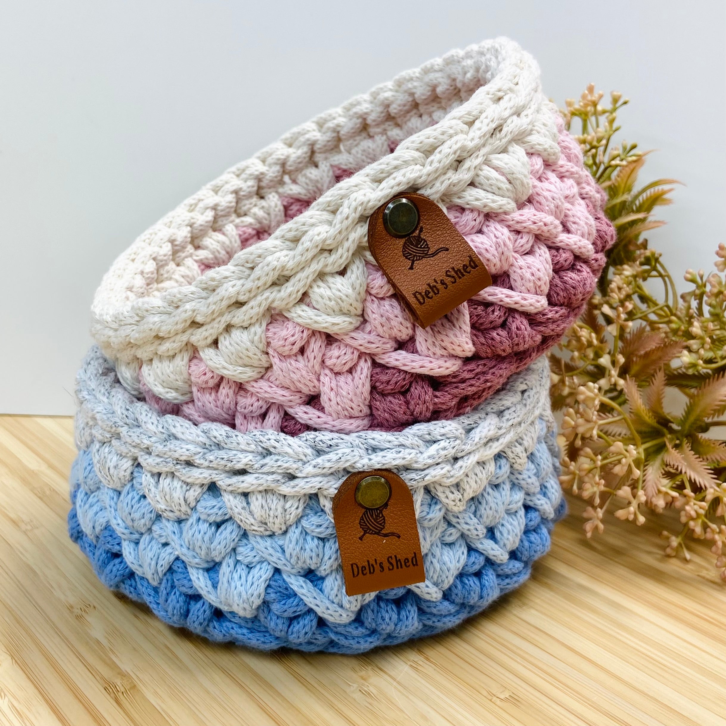 Round Crochet Cord Basket – Coastal Tones