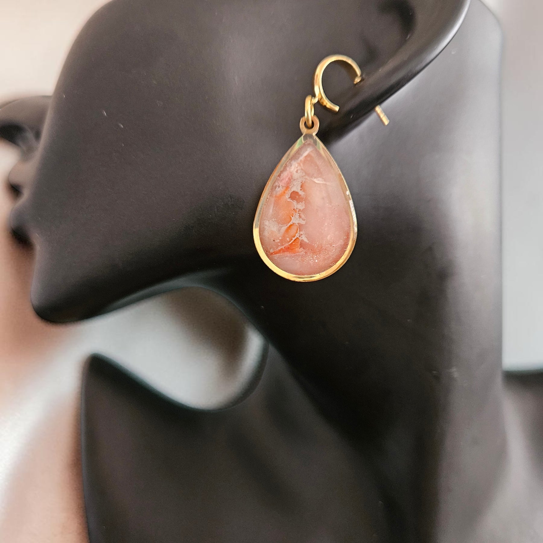 Teardrop Polymer Clay Earrings - Peach and Cream Stone