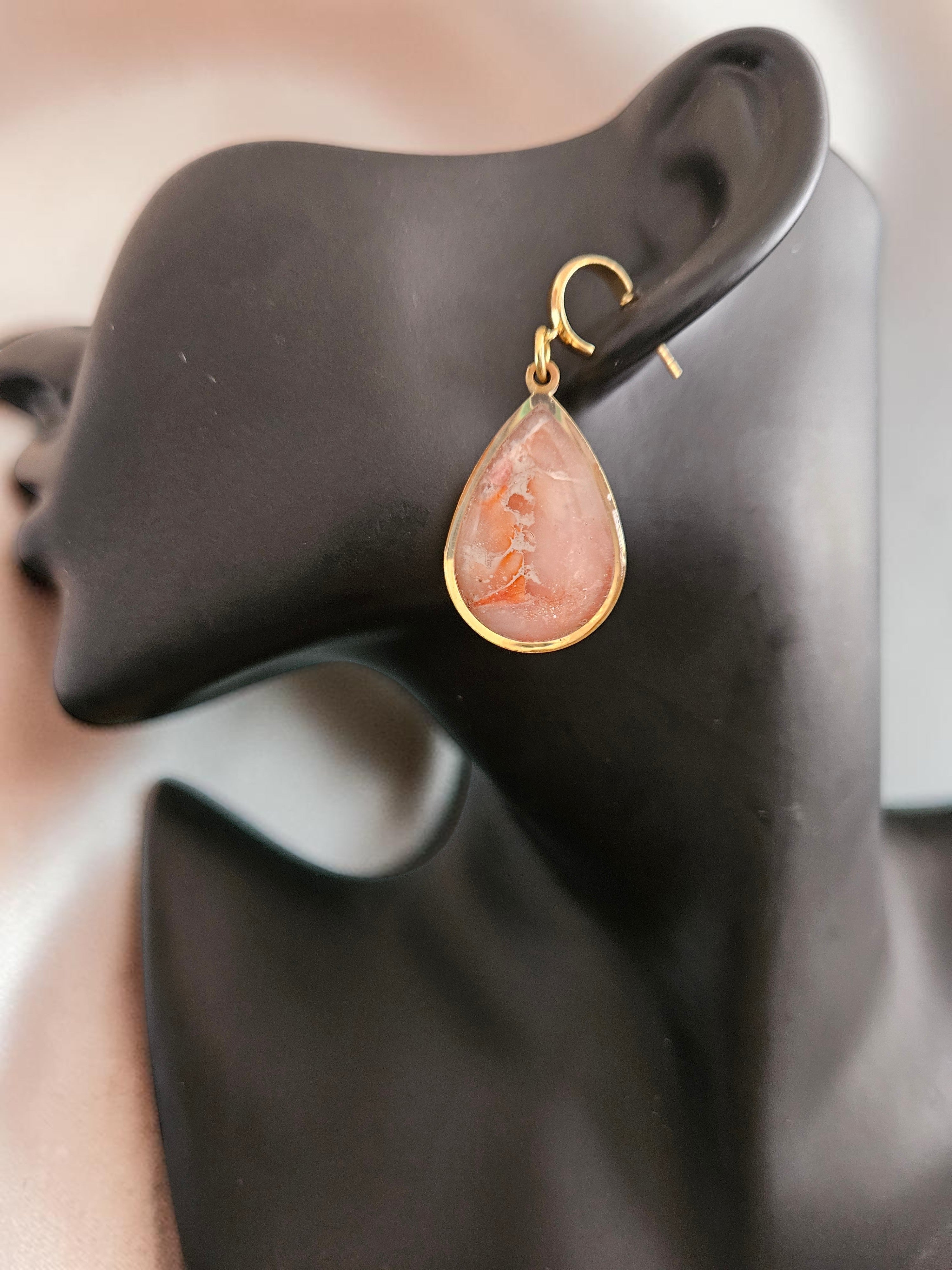 Teardrop Polymer Clay Earrings - Peach and Cream Stone
