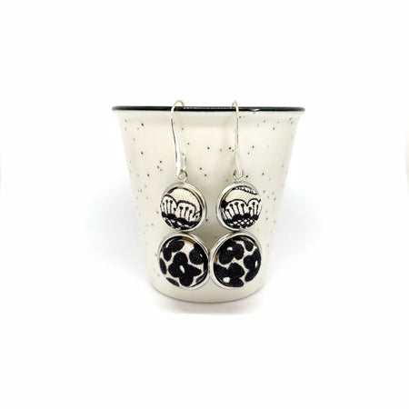Double Drop Kimono Earrings - Black and White