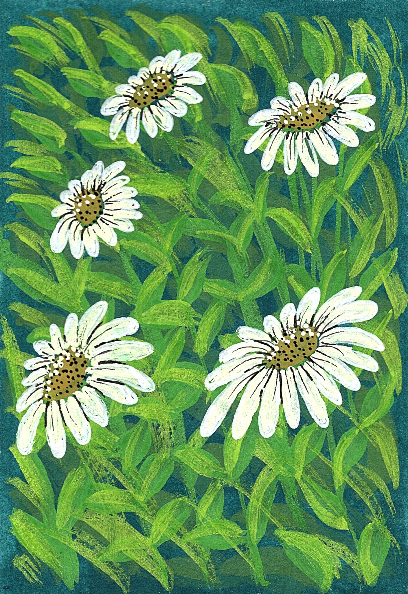 ACEO "Daisies #3" Mini Gouache 2.5x3.5 inches