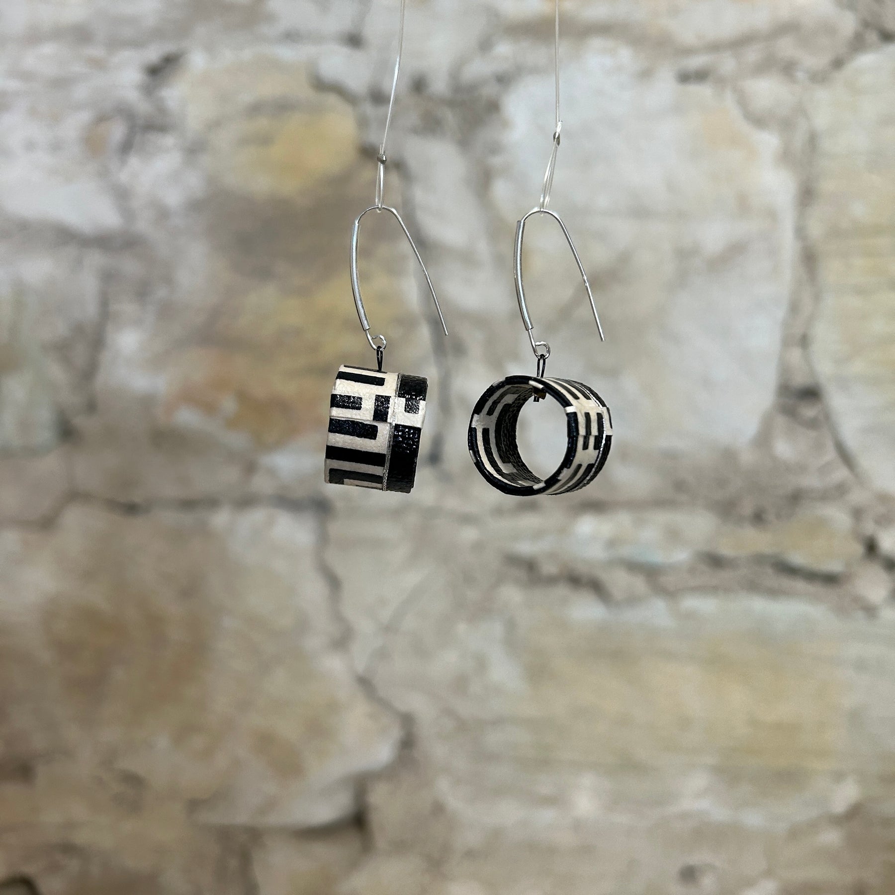 Earrings Black White Japanese Washi Paper: EBW-103