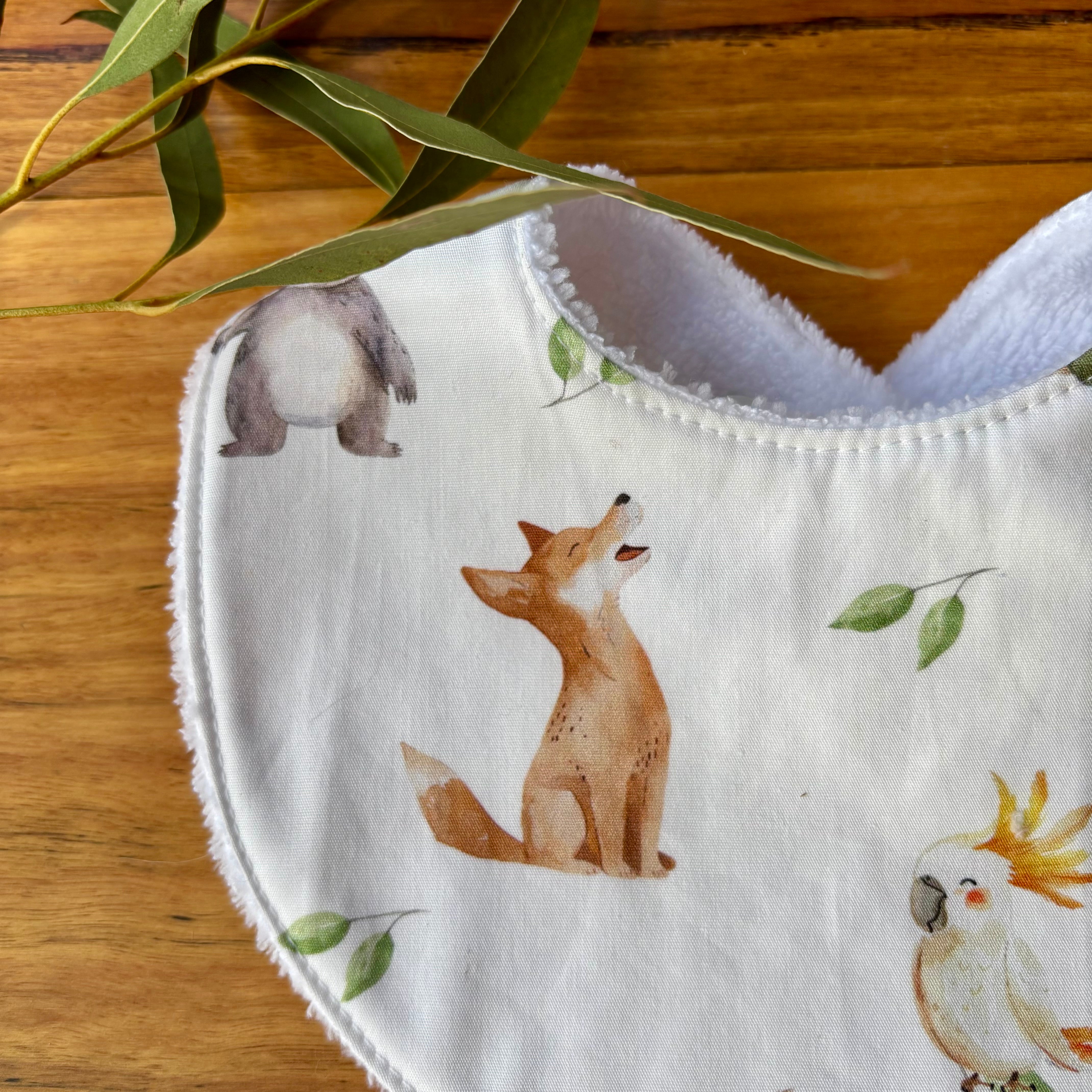 Baby Bib and Burp Cloth Set | More Green and White Aussie Animals | Made to Order